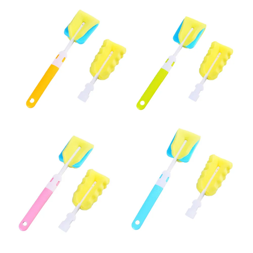 

2Pcs Sponge Baby Bottle Cleaning Brush Set Soft Non Scratch for Nipples Small Bottles Pump Parts Easy Grip Handle Pink