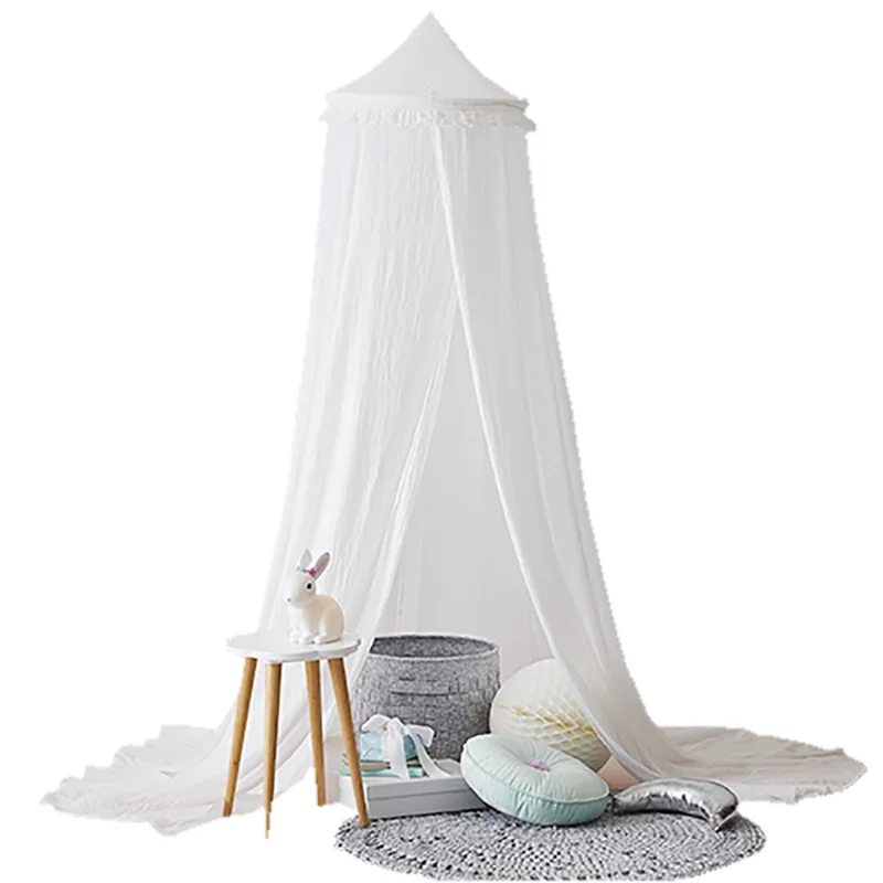 

Baby Crib Netting Mosquito Net Fringed Lace Baby Play House Decoration Solid Color Baby Bed Dome Hanging Mosquito Net Bedding