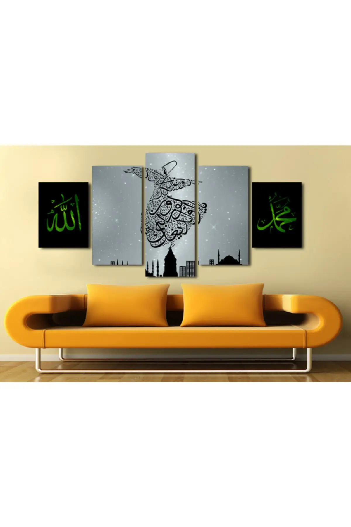 DOLBOVI Semazen Allah lafzi religious 5 piece canvas wall painting