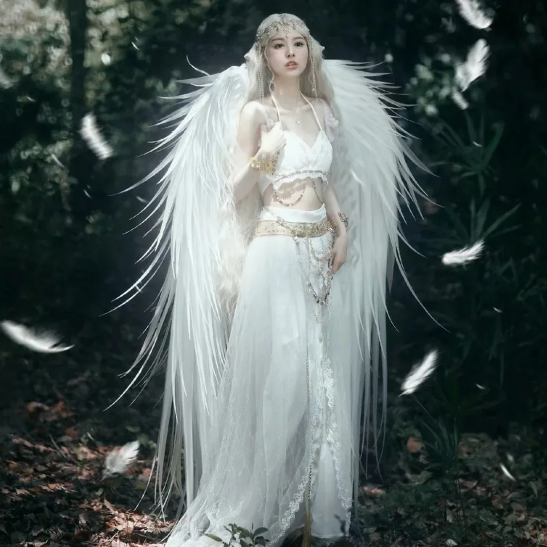 White Pure Desire Pearl Cotton Wings Mori Style Runway Show Dance Props Feather Photography Studio Photography Props