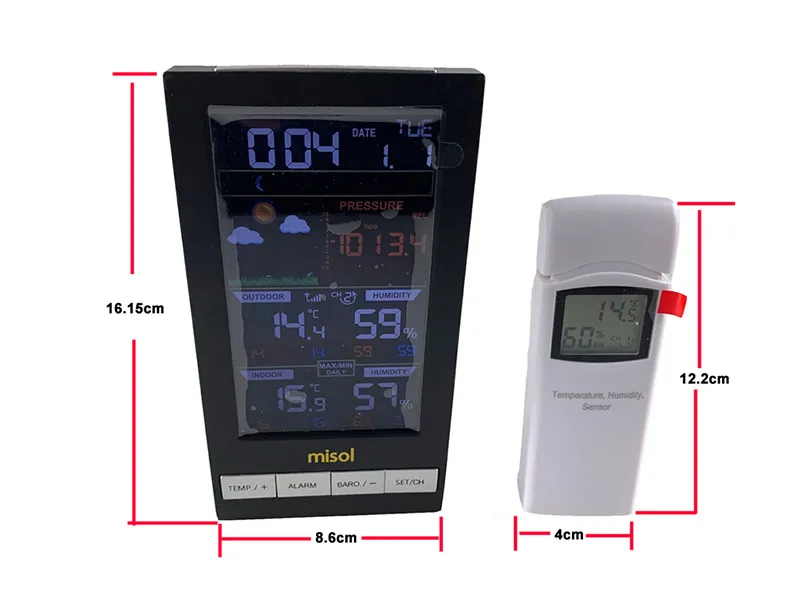 Misol Wireless Weather Station Color Display Indoor Outdoor Thermometer Humidity Barometer Wall Mount or Table Stand