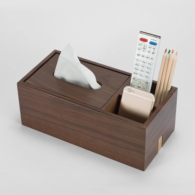 Black Walnut Solid Wood Tissue Box Home Living Room Desktop Pumping Coffee Table Remote Control Storage Multifunctional