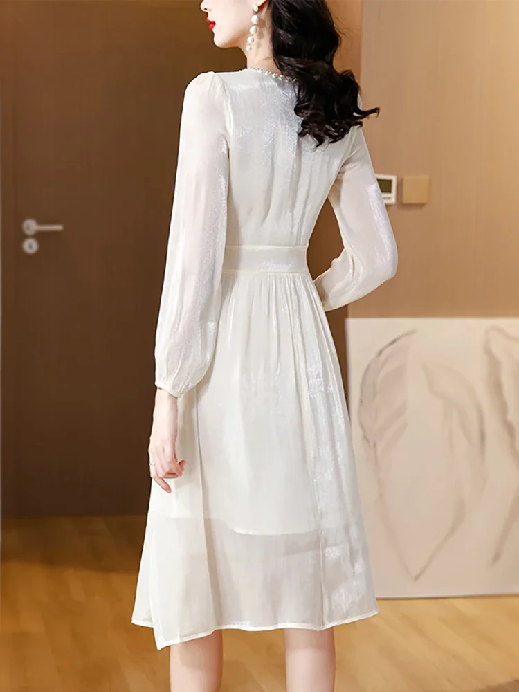 2024 White Chic Diamonds Lace Prom Dress Women Elegant Bodycon Long Dress Gown Autumn Winter Korean Fashion Luxury Evening Dress