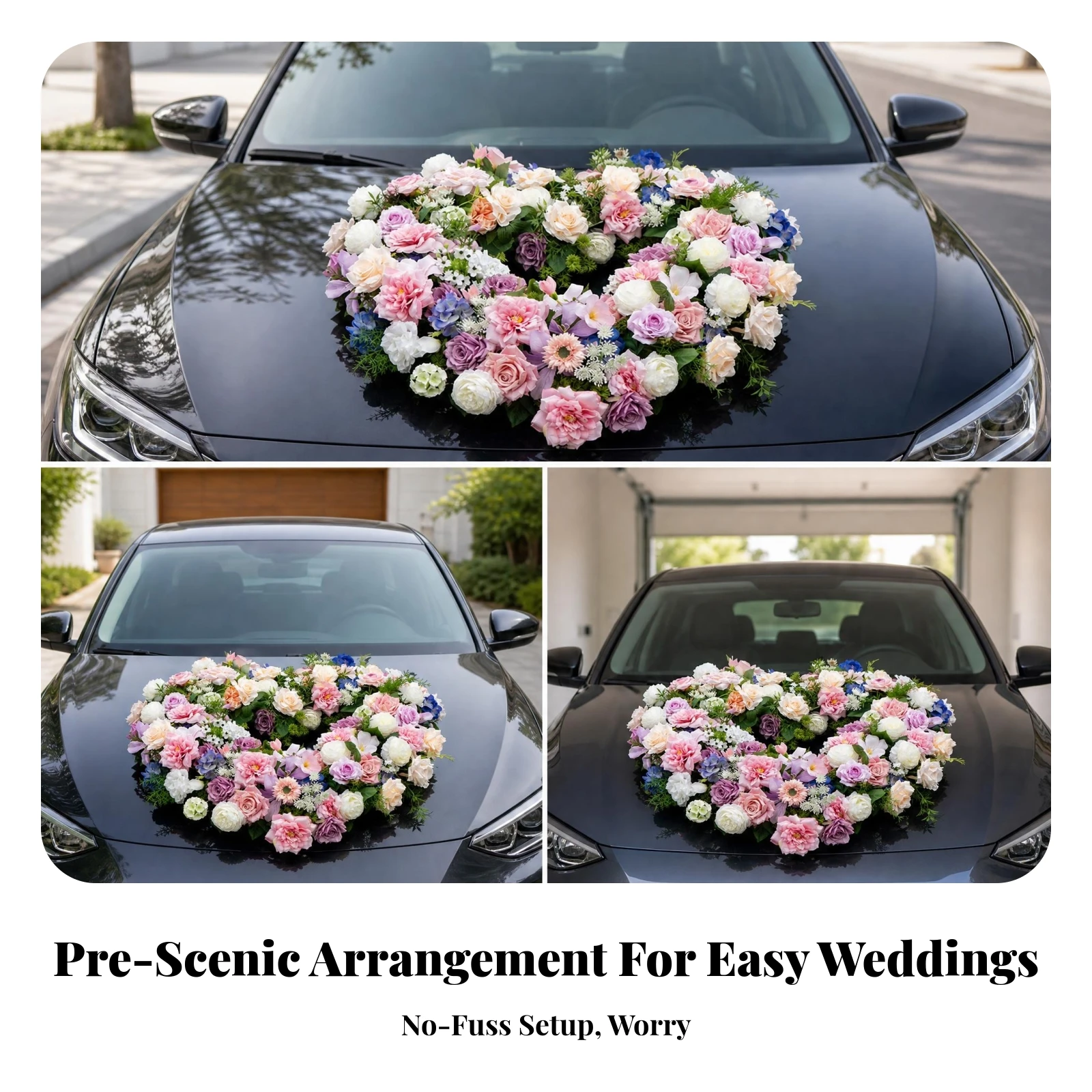 Greenery Heart-Shaped Floral Hood Decoration Mixed Flower Hood Cover for Celebrations