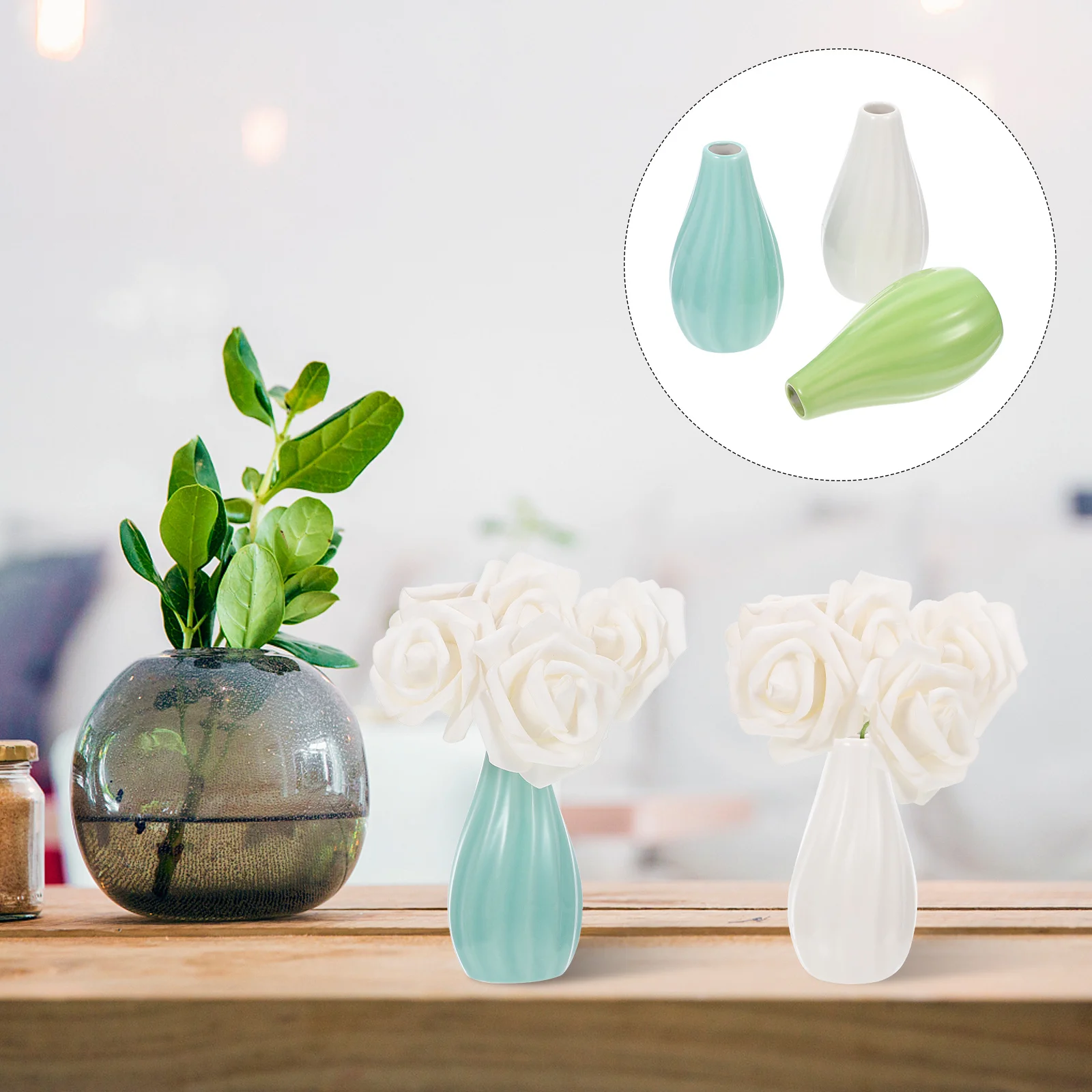 

3Pcs Creative Flower Vase Decor Ceramic Desktop Vase for Home Decoration Tabletop Plant Container Hydroponic Flowers Display