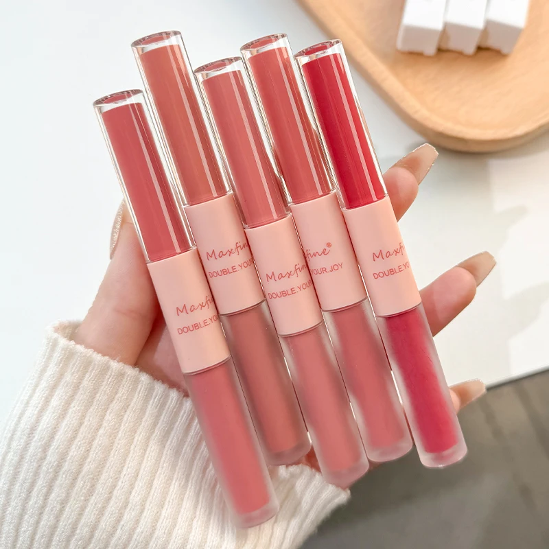Double End Lip Glaze Full Gloss Mirror And Matte Velvet Long Term Color AndMoisture Lip Gloss Anti Stain Cosmetic Lip Glaze