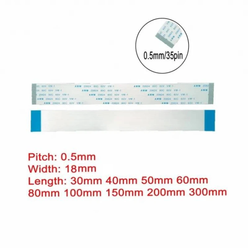 

35Pin 0.5mm Pitch FFC FPC AWM 20624 80C 60V VW-1 A B Type Flat Flexible Cable 50/100/150/200mm