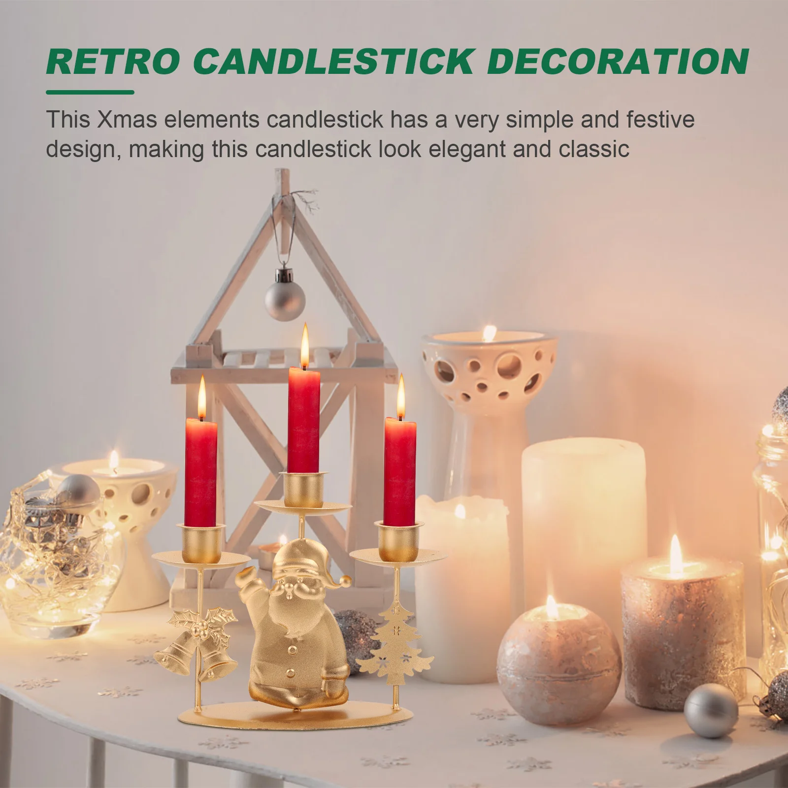 

2Pcs Household Christmas Candlestick Portable Xmas Stand Vintage Design Noble Luxury Decor