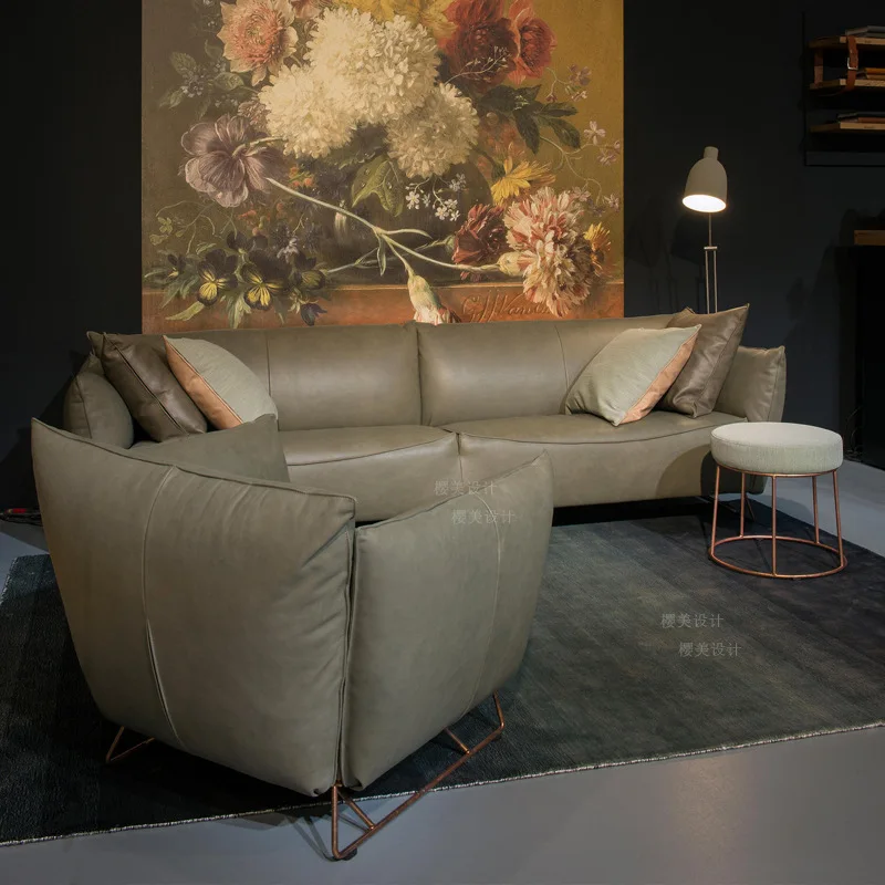 Leather recliner sofa  fabric living room three-person sofa business meeting living room large sofa