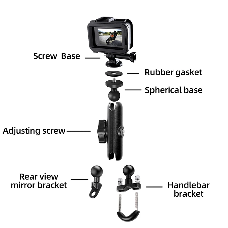 360° Motorcycle Bike Holder Handlebar Mount Bracket 1/4 Metal Stand For GoPro Hero 12 11 10 9 8 7 Insta360 X2 X3 DJI Osmo Action