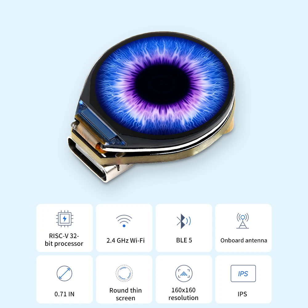 

ESP32-C3 0,71-дюймовый IPS ЖК-дисплей, макетная плата, модуль Wi-Fi Bluetooth 160*160, круглый дисплей, экран часов GC9D01 ESP32-C3FH4