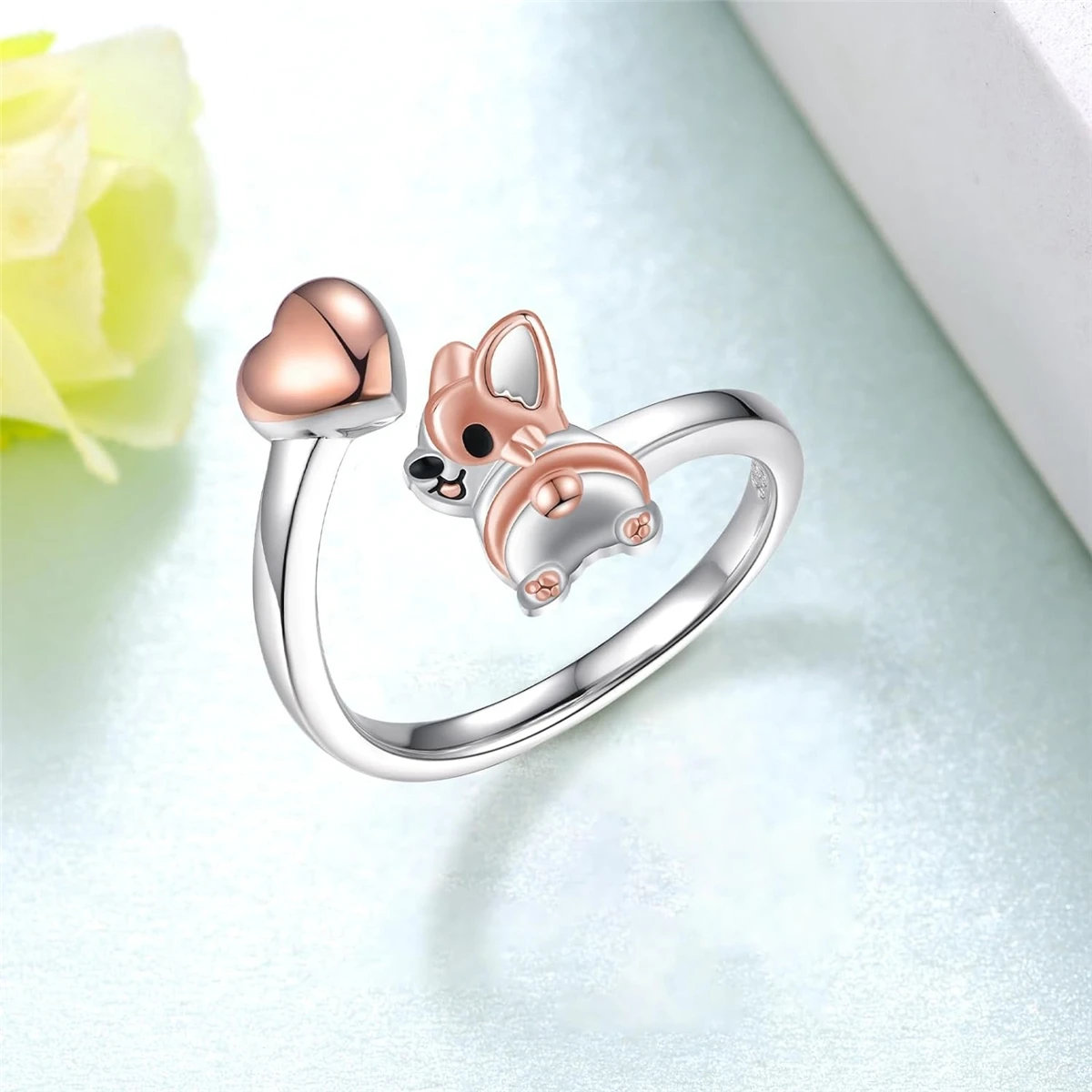 Creative Cute Love Corgi Butt Open Ring for Women Exquisite Pet Puppy Memorial Jewelry Accessories Dog Lovers Holiday Gifts