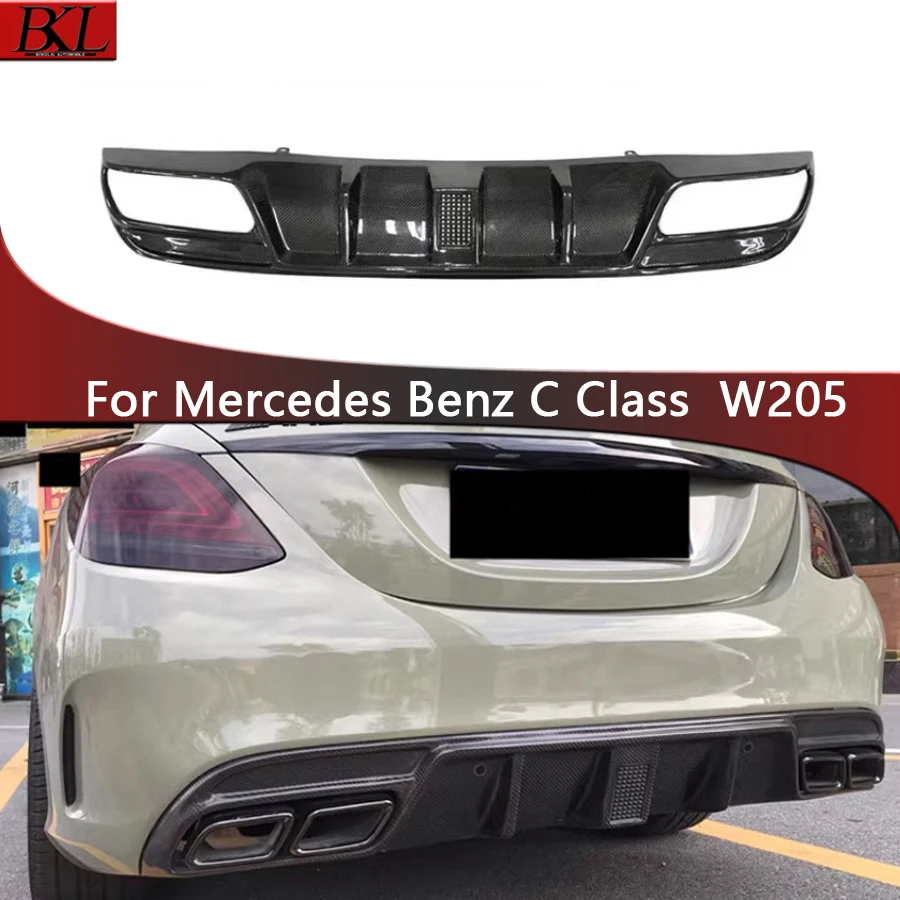 For Mercedes Benz C Class W205 C43 C63 C200 C260 C300 4 doors Carbon Fiber Car Rear Bumper Diffuser Splitters Spoiler Back lip