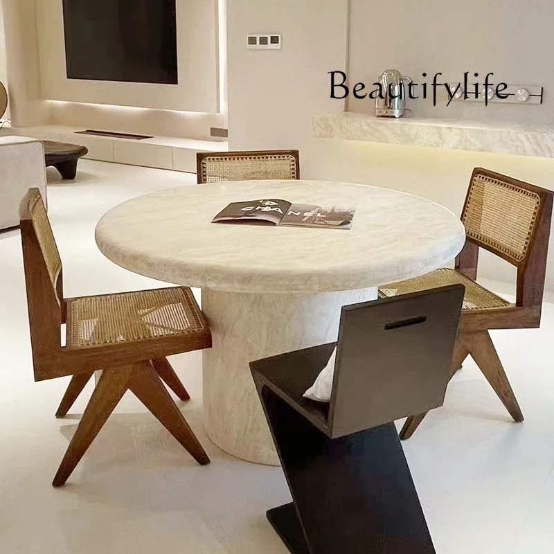 

Обеденный стол BJ из натурального травертина, элитный светильник, роскошный современный мраморный дизайнерский креативный скандинавский домашний круглый стол