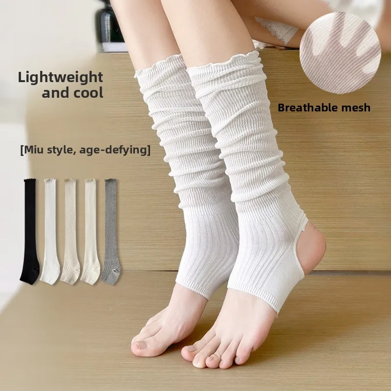 Ladies Open Toe Half Leg Sock Covers Vertical Ribbed Stacked Thigh High Leg Warmers Women's Stirrup Footless Long Socks