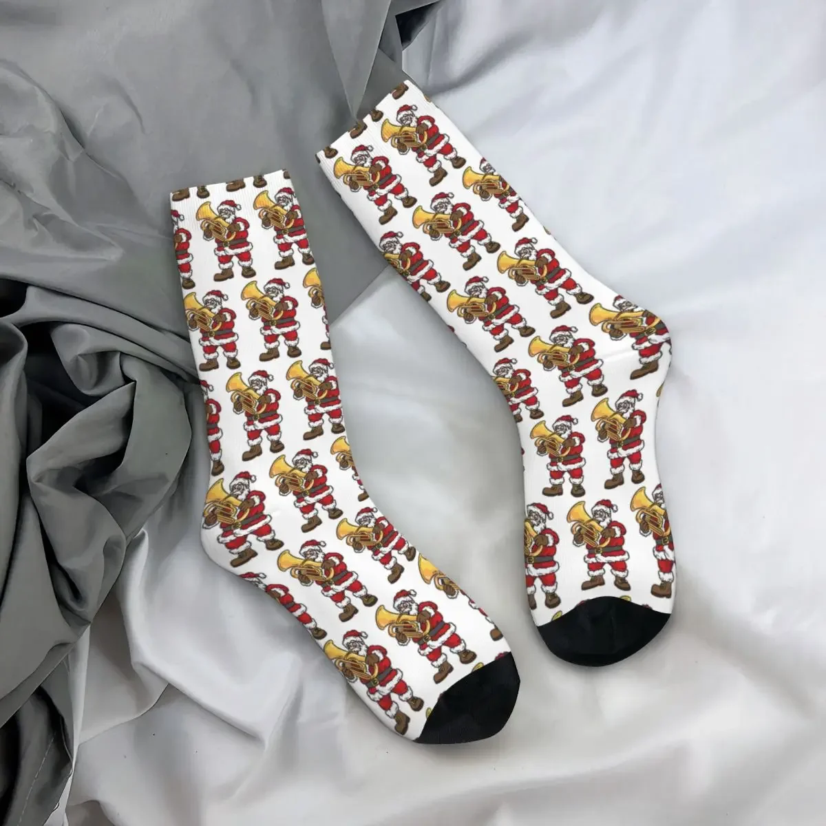 Santa Playing Tuba Socks Harajuku Sweat Absorbing Stockings All Season Long Socks Accessories for Unisex Birthday Present