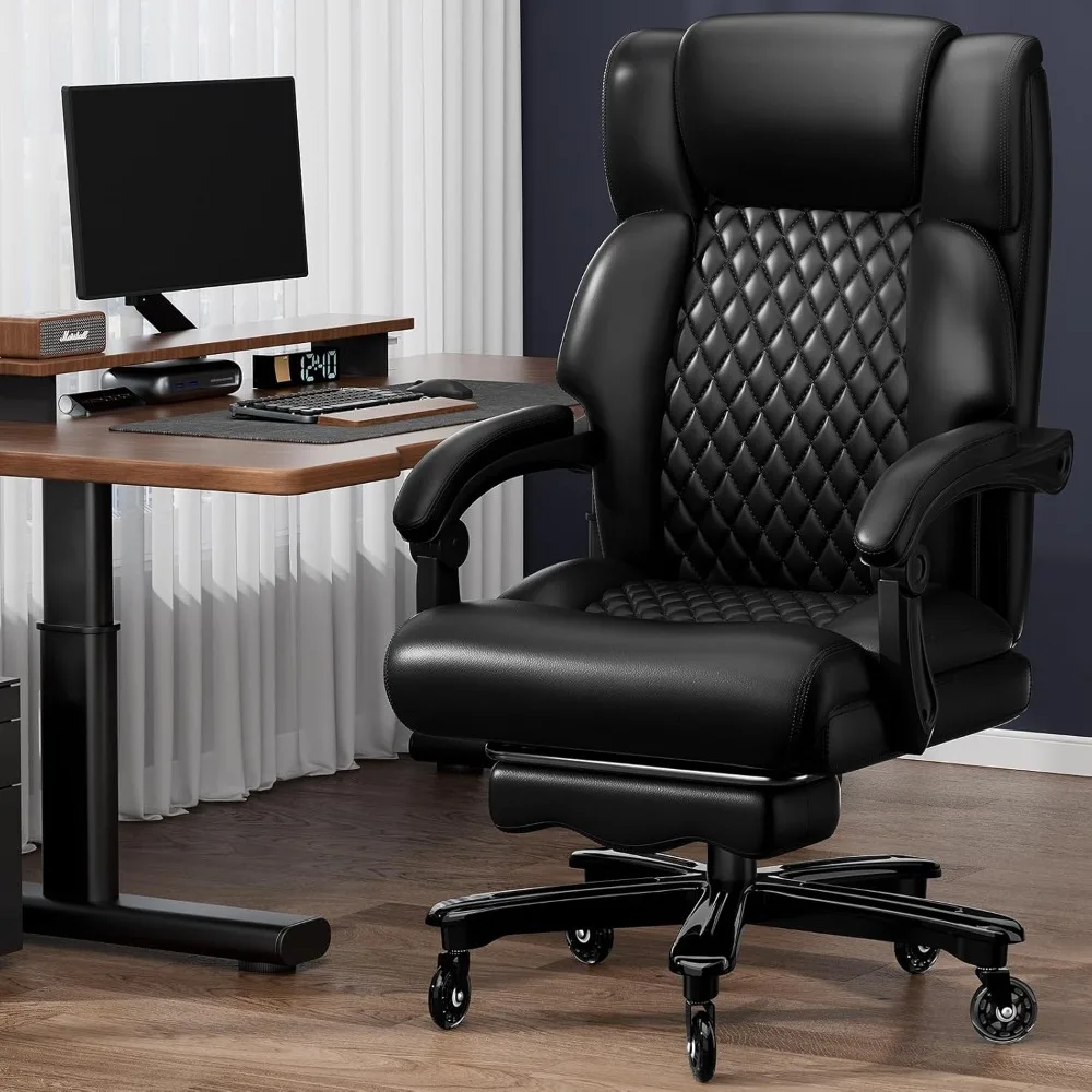 

Executive Office Chair Big and Tall 700lbs Heavy Duty Metal Base Desk Chair with Footrest & Silent Rubber Wheels High Back