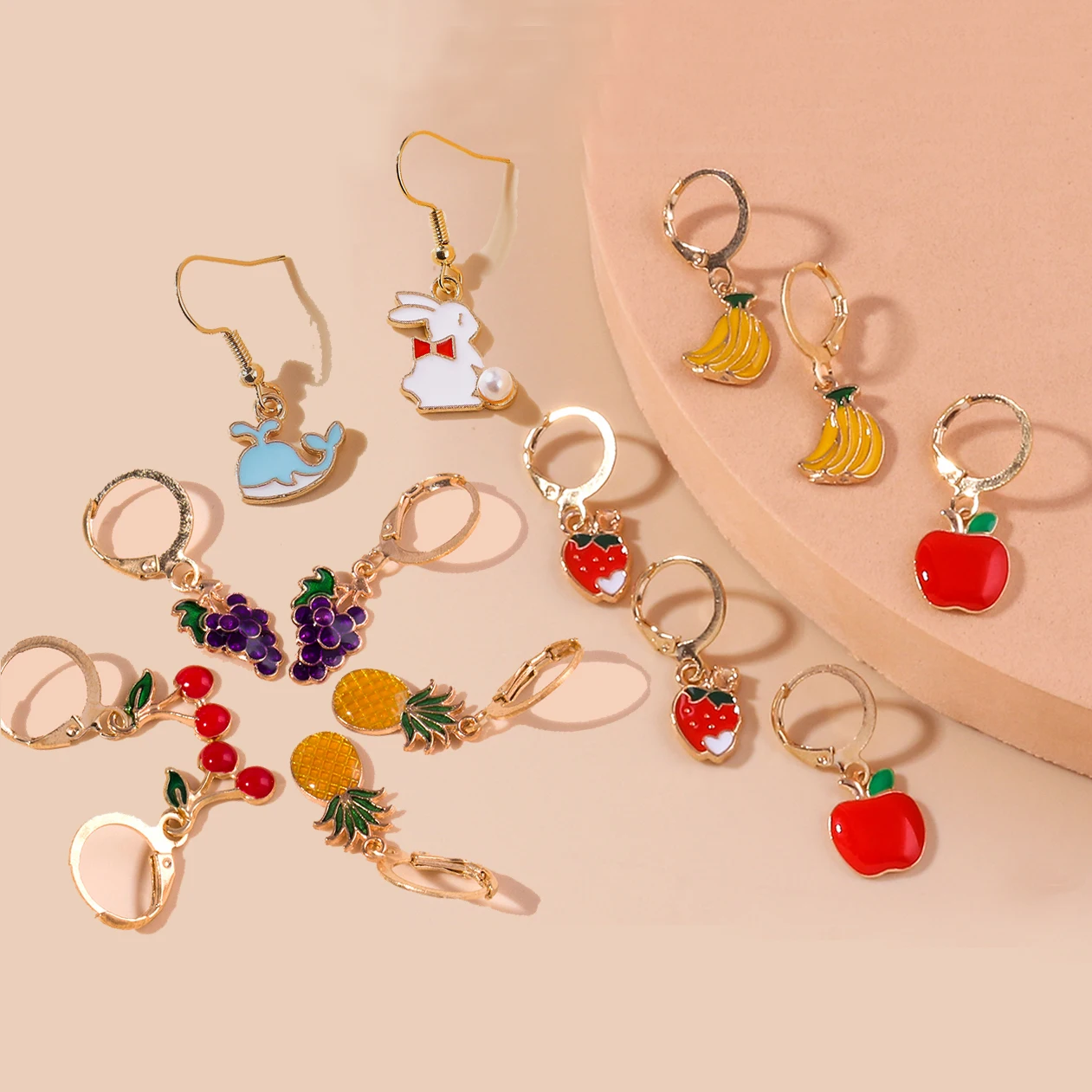 Aihua süße Früchte Ohrringe schöne Emaille Kirsche Apfel Banane Erdbeer Ohrringe für Frauen Tropfen Ohrringe Ohr haken Schmuck Geschenke – Detail 4