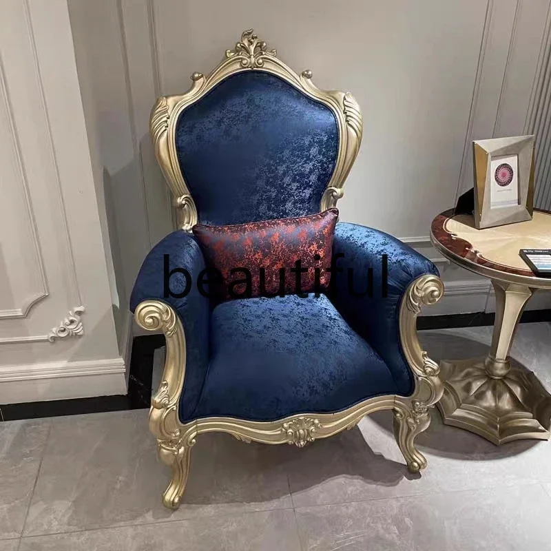 

X Retro solid wood sofa chair fabric, villa living room high back luxury, sofa chair
