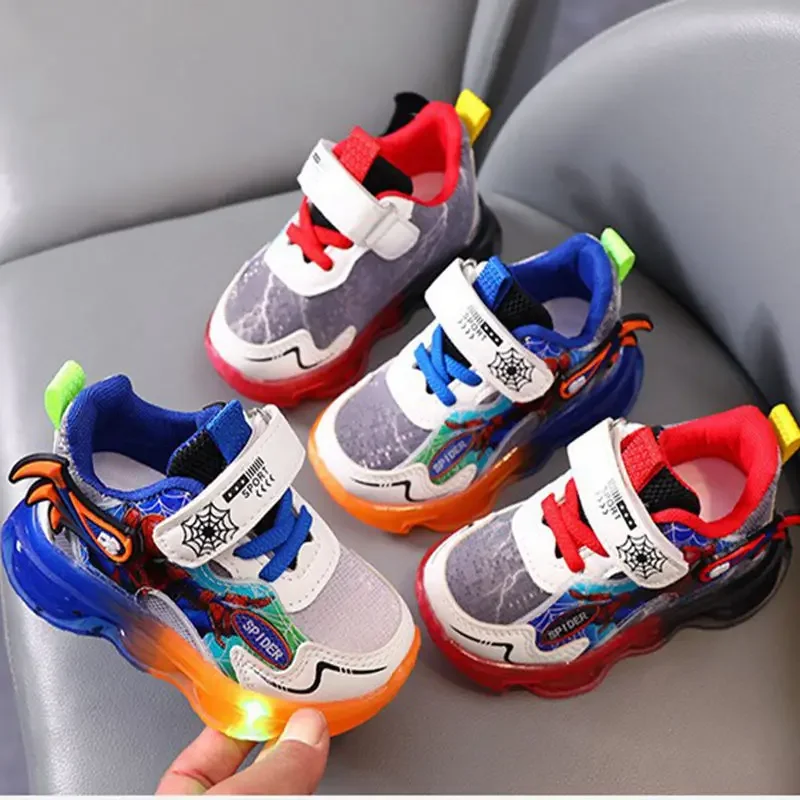 Spring Autumn Baby Boy Led Light Shoes Kid Girl Cartoon Spiderman Casual Sneaker Children Breathable Toddler Running Sport Shoes