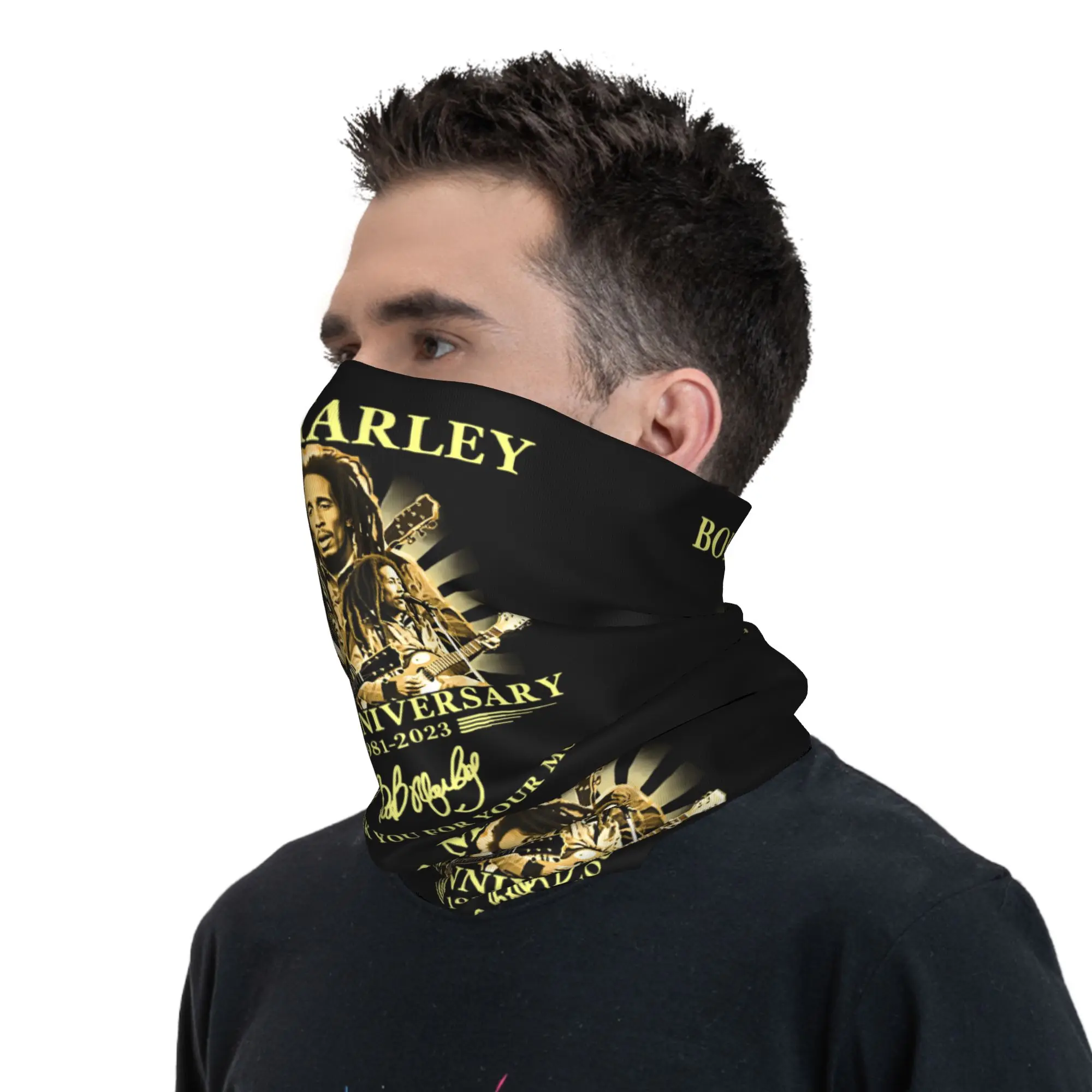 Custom Jamaica Singer Reggae Rock Bob Marley  Bandana Neck Warmer Women Men Winter Hiking Ski Scarf Gaiter  Face Cover view 6