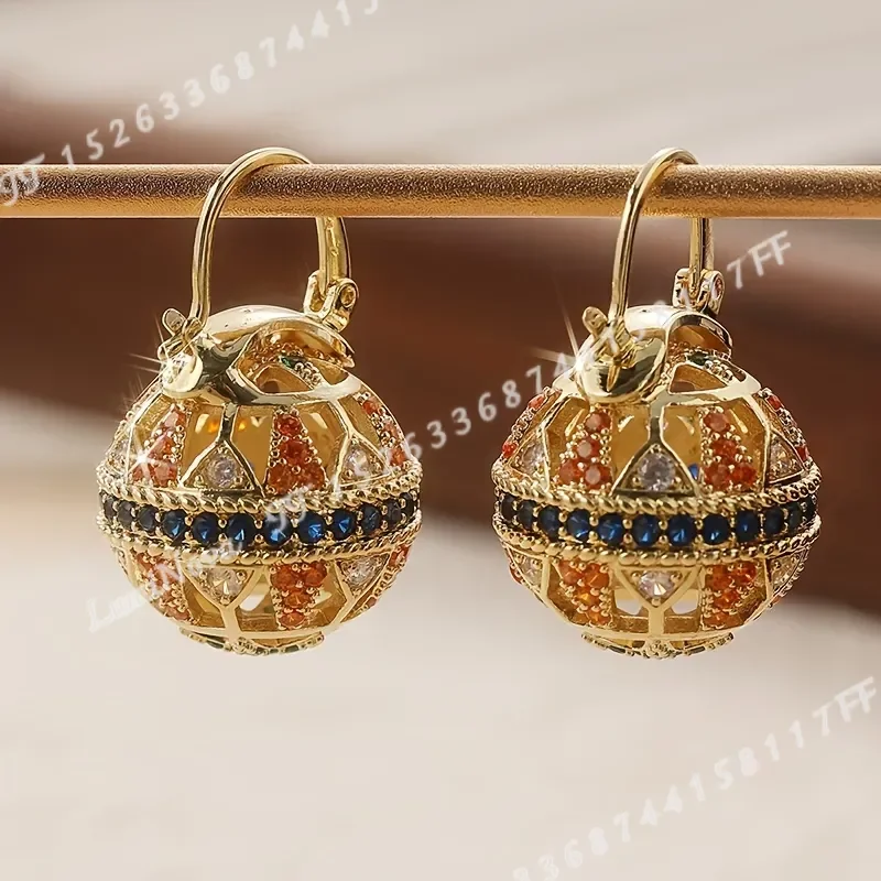 Fashionable Multi-Color Hollow Circle Pendant Earrings for Women Round Sphere Perfect Gift for Daily Wedding Jewelry