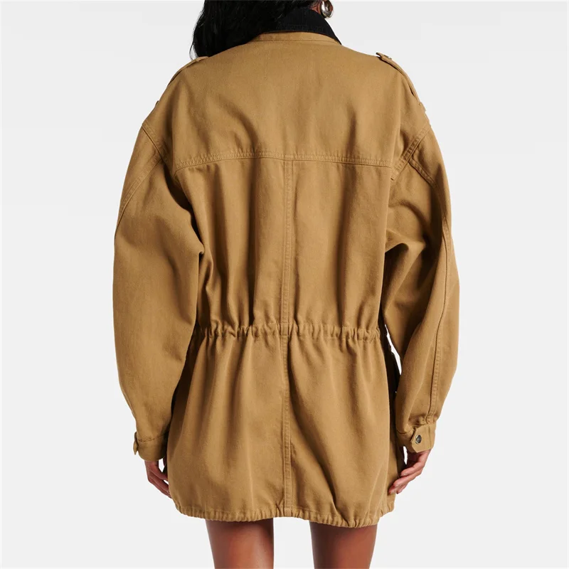 Women's jacket 2024 autumn new in corduroy patchwork trench coat for women 100% pure cotton mid length windbreaker Women's coat