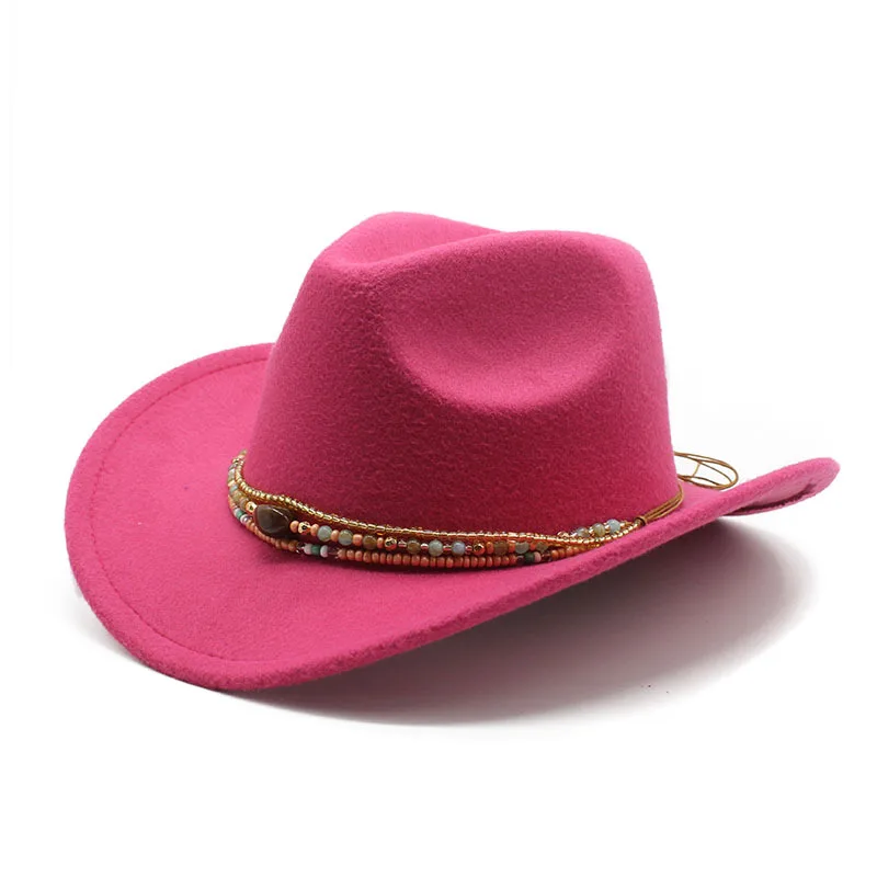 

Tibetan Woolen Hat Rolled Brim Western Cowboy Hat Beaded Roll Along Felt Cap European And American Western Cowboy Hat