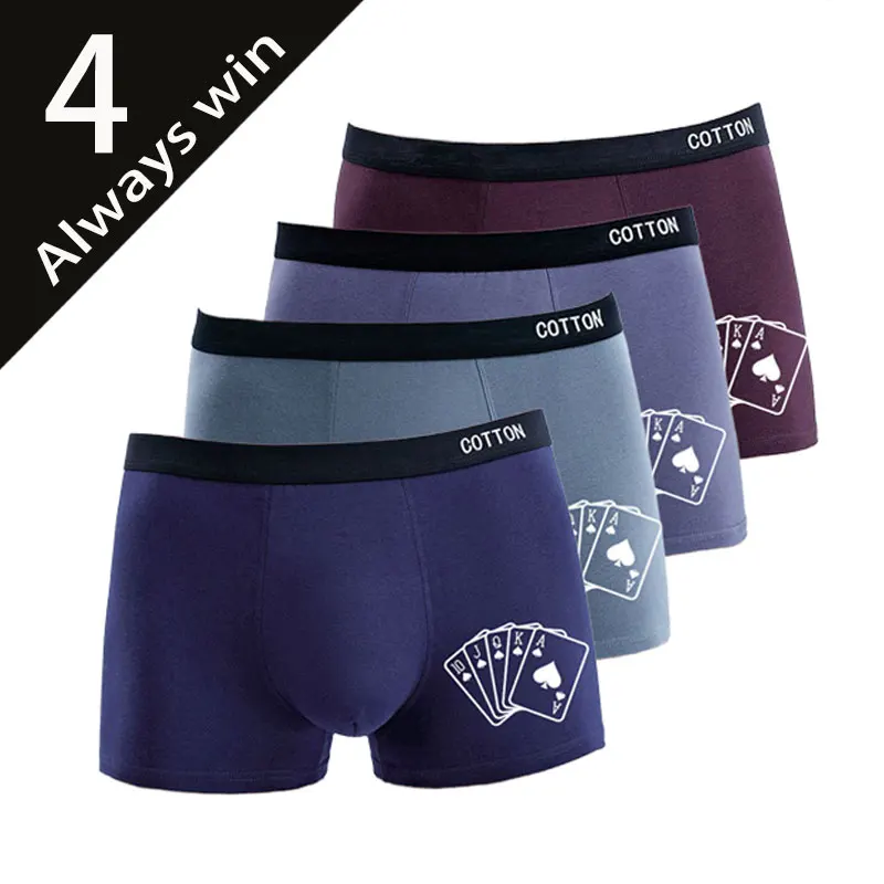 Celana Boxer Pria Katun Lembut Motif Poker 1/2/3/4Pcs, Celana Dalam Tanpa Jahitan, Celana Boxer Pria Sporty dan Bernapas