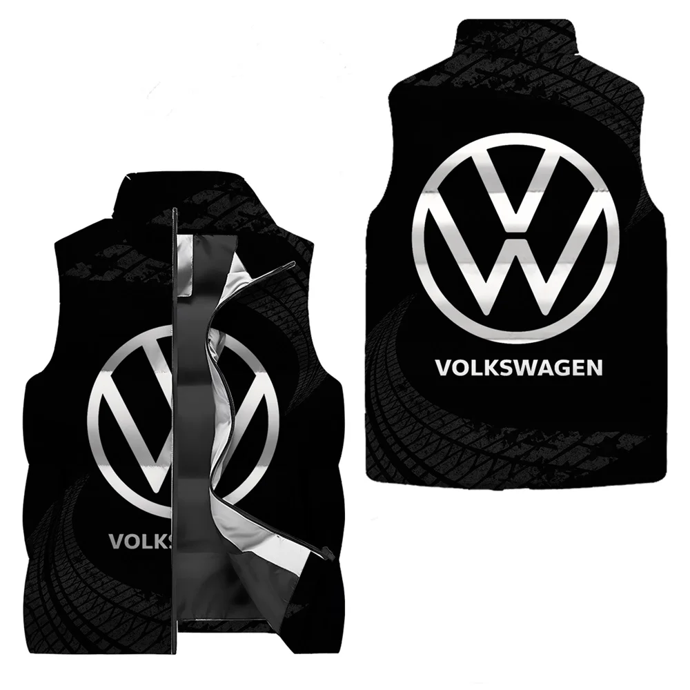 2025 New 3D Volkswagen black down vest with textured print, men's autumn and winter high-quality American retro vest