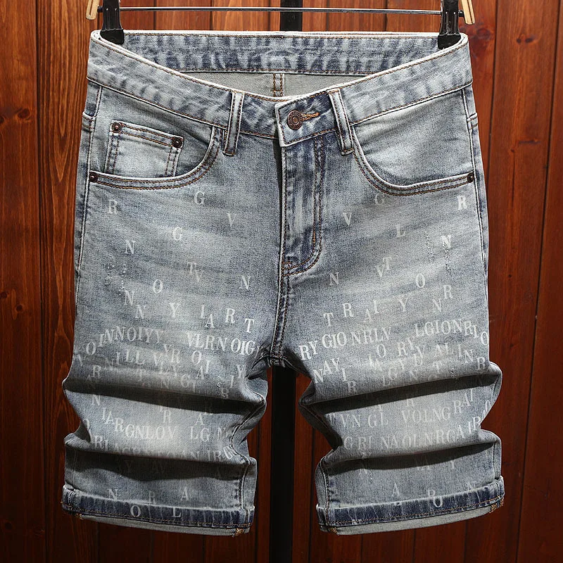 

High end printed denim shorts for men in summer, thin, trendy, fashionable, casual, versatile, trendy brand five quarter pants