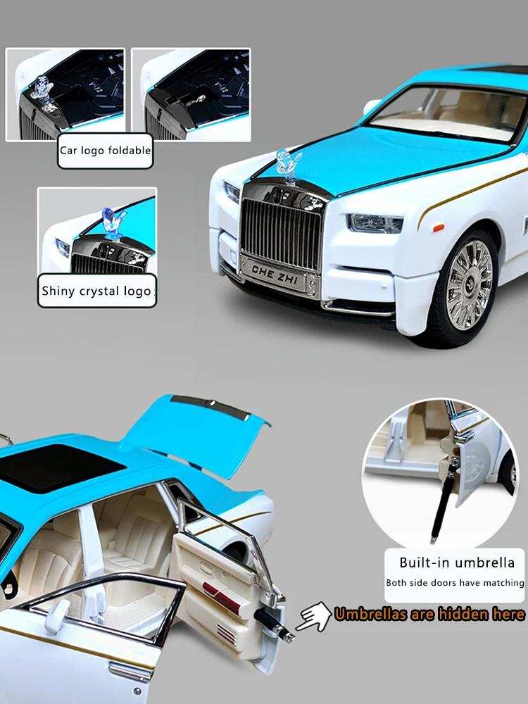 New 1:24 Rolls-Royce Phantom Alloy Car Model Simulation Sound And Light Pull-Back Toy Car Metal Boys Collection Ornaments Gift