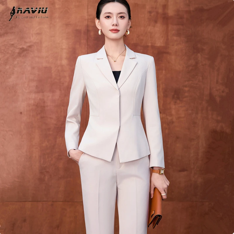

NAVIU Women's Solid Color Suits New Fashion Temperament Professional Business Slim Blazer And Pants Office Ladies Work Wear