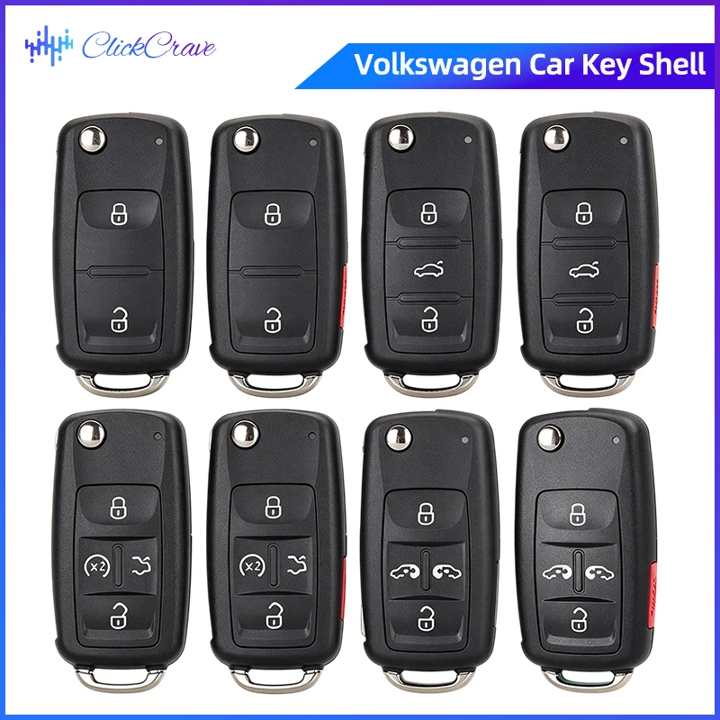 Flip Remote Car Key Case Shell 2/3/4/5 Buttons For Seat Skoda VW GTI Polo Golf Passat Touareg Jetta Tiguan Variant Taigo Nivus