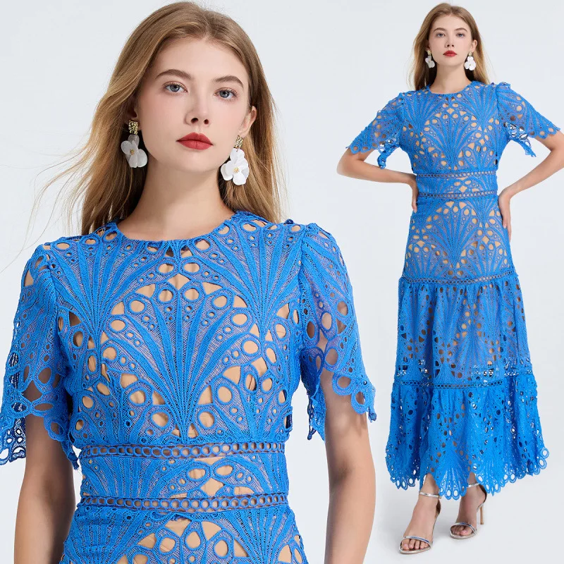 Jupe longue en dentelle brodée lourde, Patchwork, ourlet à volants, taille haute, ligne a, ort Sve, Collection d'hiver Street Sle