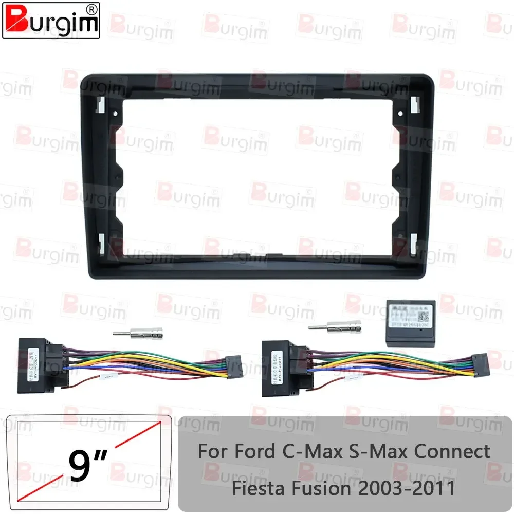 9 inch 2DIN Car Radio Fascias For Ford C-Max S-Max Connect Fiesta Fusion Galaxy Kuga Mondeo Transit Connect Focus Panel Harness