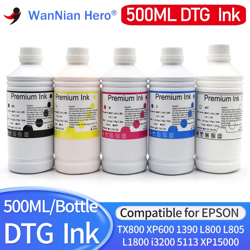 tinta dtg para impressora epson tinta textil do vestuario adequado para dx5 dx6 dx7 tx800 xp600 i3200 l1800 1390 r1900 r3000 9600 4800 f2000 500ml 01