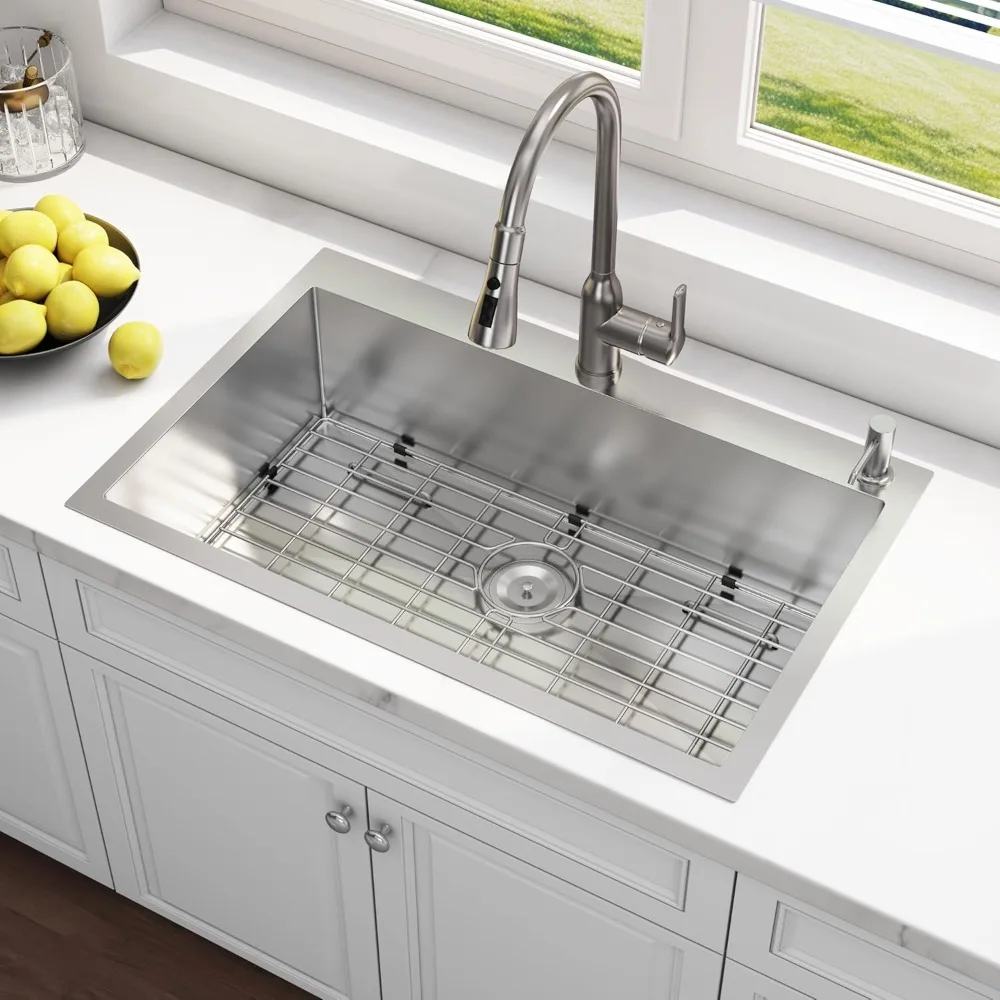 

Drop In Kitchen Sink 33x22 Topmount Brushed Nickel 16 Gauge Stainless Steel Spacious Single Bowl Handmade Sinks 33 x 22