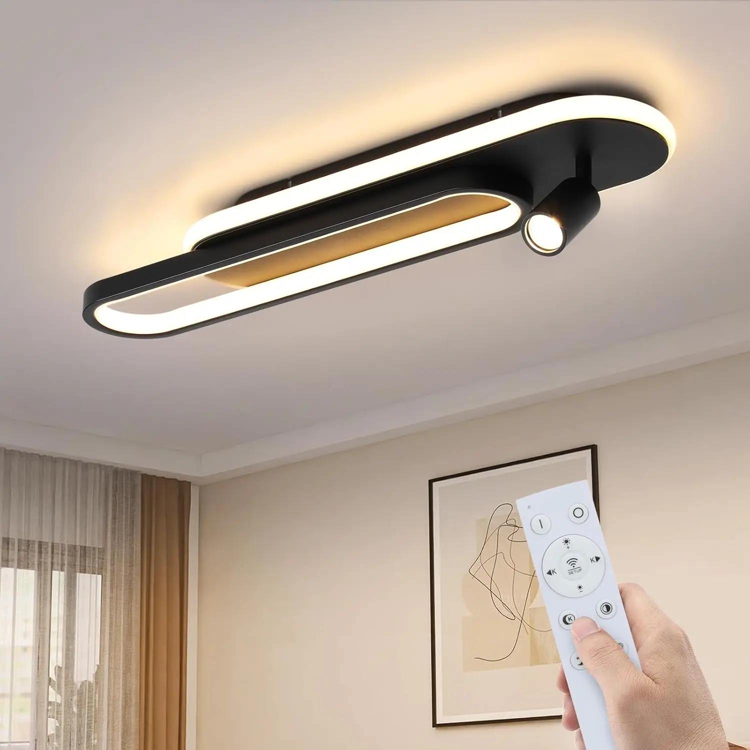 Deckenlampe Küche LED Deckenleuchte - 46W Modern Küchenlampe Stufenloses Dimmbar 3000K-6500K Schwarz Strahler Spots Deckenstrahler für Wohnzimmer Schlafzimmer Büro