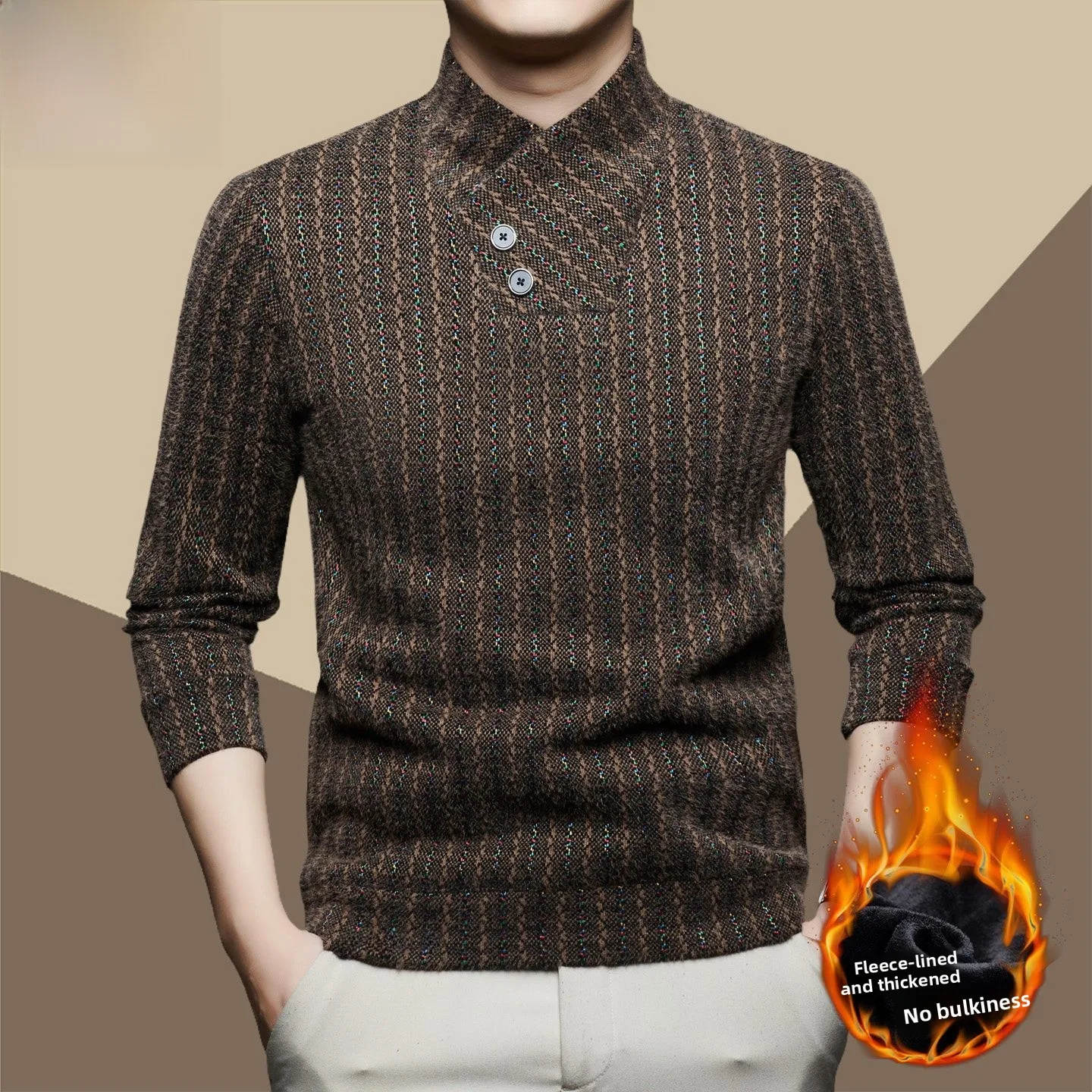 

Мужской вязаный шерстяной свитер Pierre Cardin с V-образным вырезом, утепленный, зимний, модный, теплый, в полоску, из норки