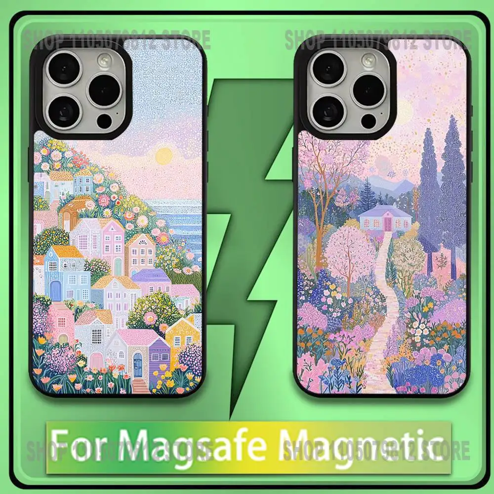 

Pink Vintage Garden House Phone Case For iPhone17,16,15,14,13,12,11,Plus,Pro,Max,Mini Soft Magesafe Magnetic Wireless Charge