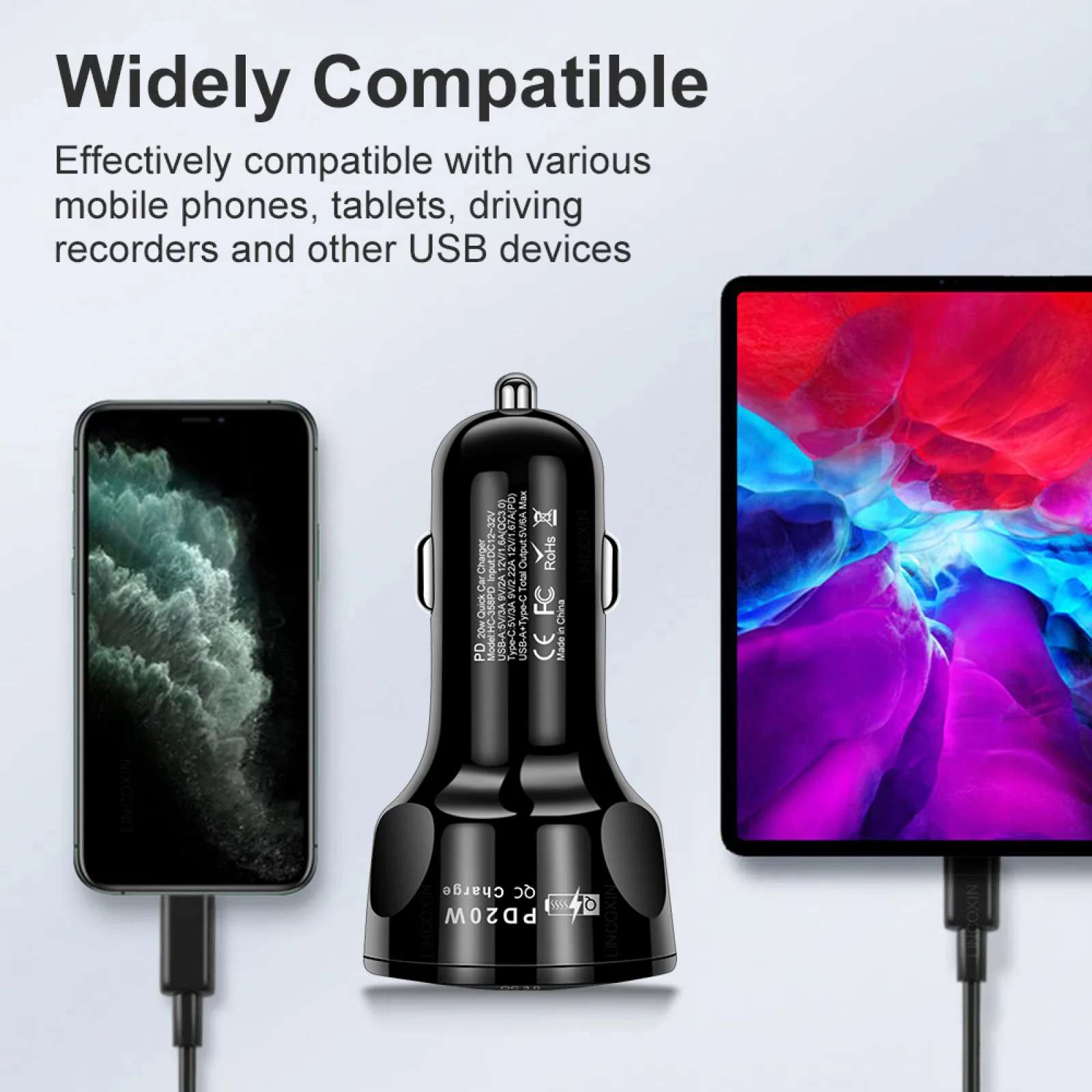 Palládium 20W gyorsan töltés Adapter 4 ben 1 USB autó töltő számára IPhone huawey xiaomi samsung autó telefont töltő ledes ligh kijelző