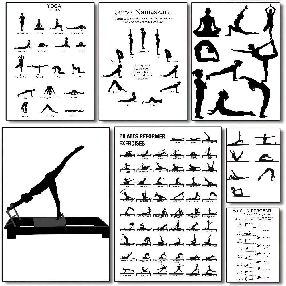 Black and white Pilates Simple Poster Art canvas HD aesthetic Printing Paper Wall Art for Living Room Bar fashion Home Decor