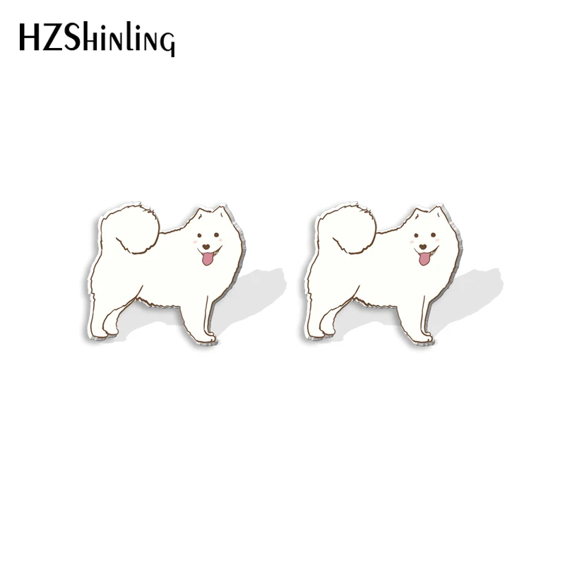 2023 New White Samoyed Dog Stud Earring Smile Dogs Acrylic Resin Earrings Epoxy Handmade Jewelry Gifts Friends