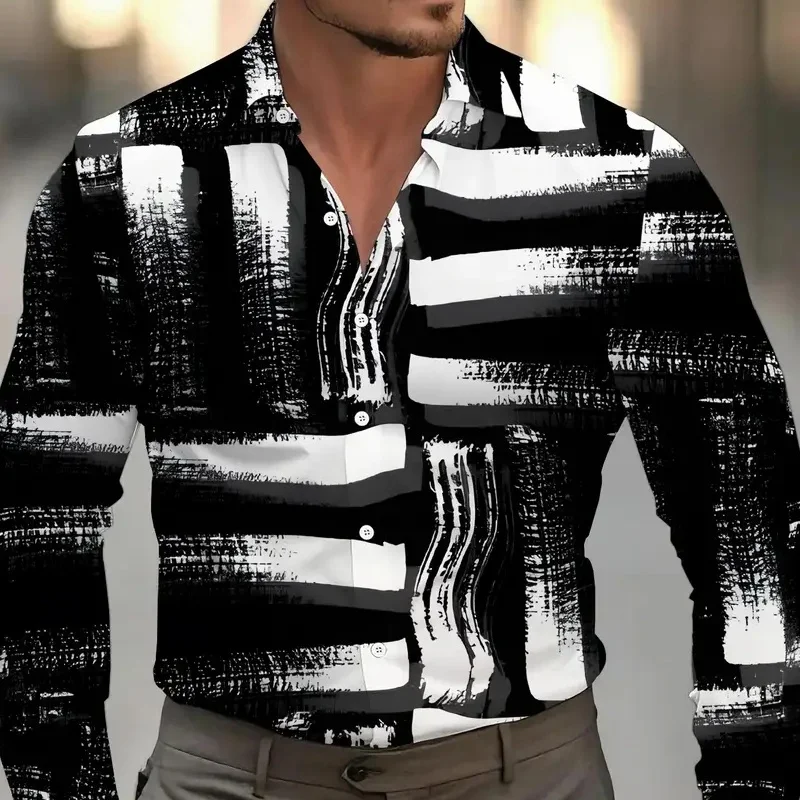 

2025 Spring and Autumn Men's Fashion Casual Long Sleeve Shirt with 3D Pattern, stylish and elegant, suitable for all seasons in