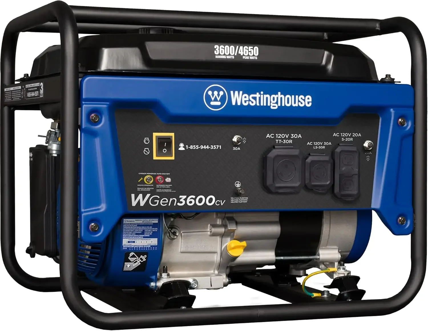 Gas Powered Portable Generator 4650 Peak Watt Rv Ready 30a Outlet Co Sensor