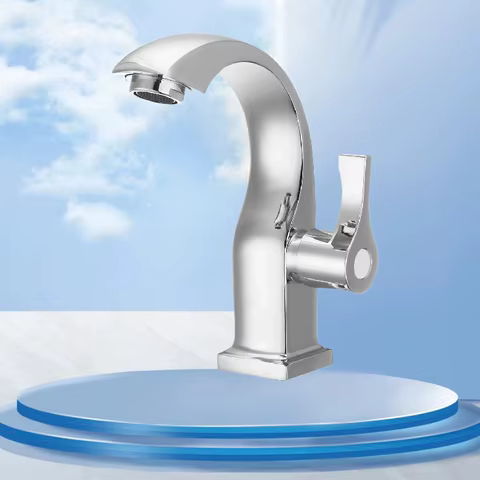 1 Chrome Plated Single Cooling Faucet, Single Hole Easy To Install, Suitable for Bathroom and Kitchen