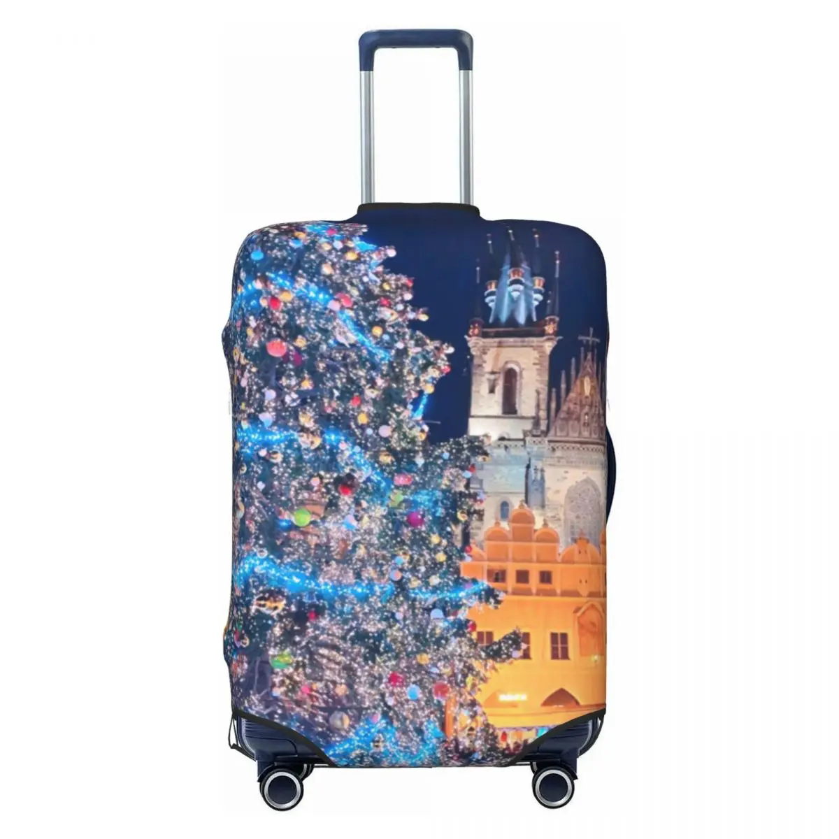 Christmas Town Suitcase Cover Prague Tree Holiday Flight Business Elastic Luggage Supplies Protector