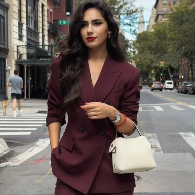 HXAO Burgunder Blazer Damen Blazer Bürokleidung Damen Rot Langarm Blazer Damen Fit Outer Mode Hochwertige Blazer