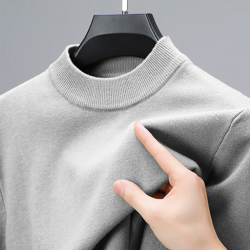 

Half Turtleneck Knitwear Sweater New Autumn/Winter Mock Neck Sweatshirts Solid Color Pullovers Man Brand Casual Mens Clothing